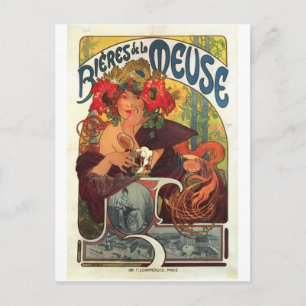 Cartão Postal Vintage Bieres de la Meuse por Alphonse Mucha