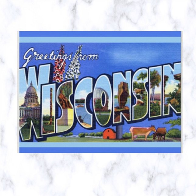 Cartão Postal Vintage Big Letter Wisconsin (Criador carregado)
