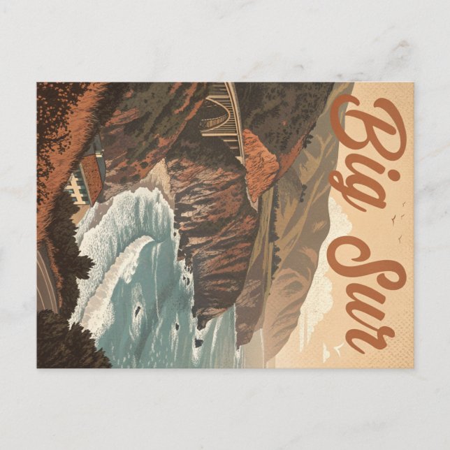 Cartão Postal Vintage Big Sur: Ondas Cliffside (Frente)