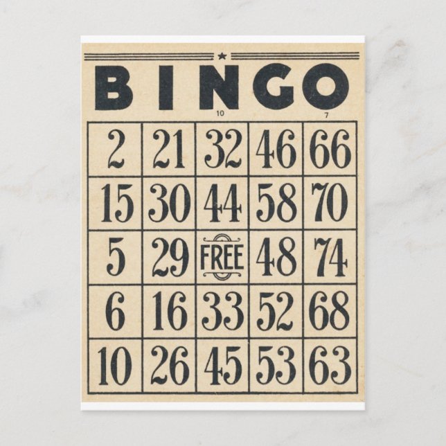 Cartão Postal Vintage Bingo Card (Frente)