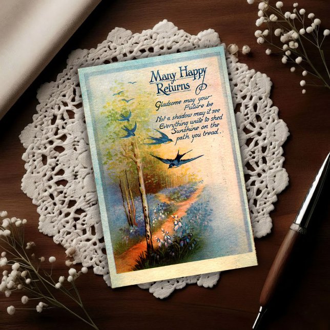 Cartão Postal Vintage Birthday 1917 Swallows (Criador carregado)