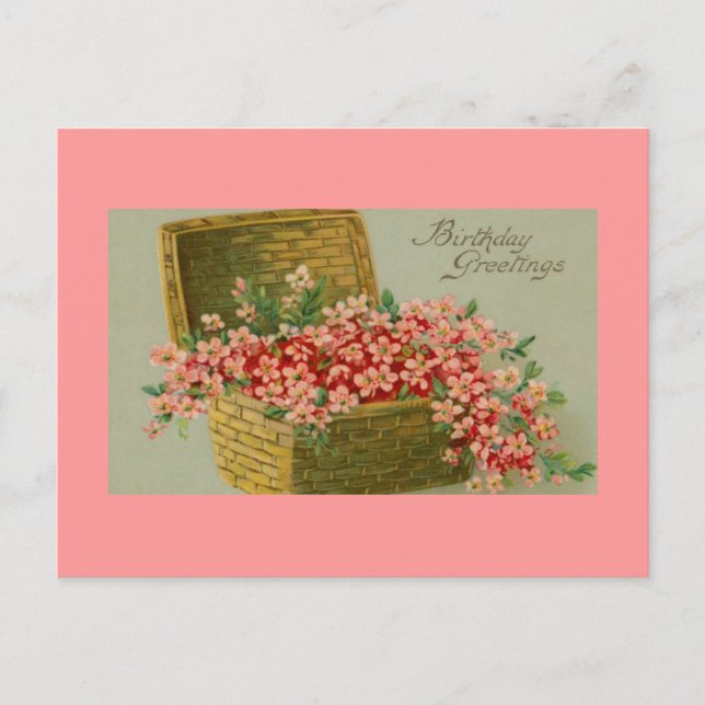 Cartão Postal Vintage Birthday Flower Basket (Frente)