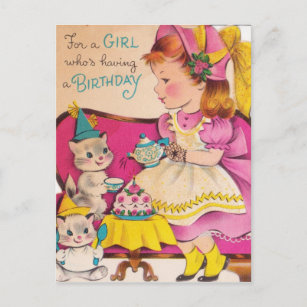 Cartão Postal Vintage Birthday Girl dos anos 40