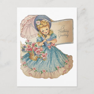 Cartão Postal Vintage Birthday Girl Greeting