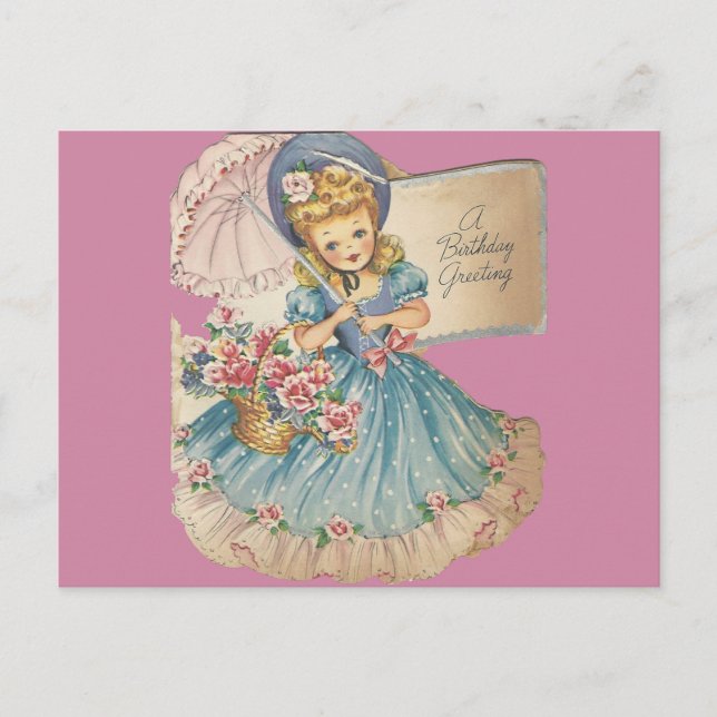 Cartão Postal Vintage Birthday Girl Saudação (Frente)