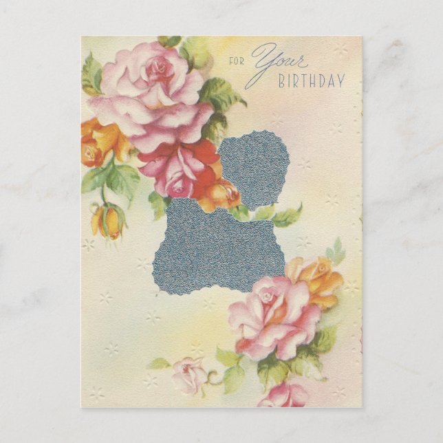 Cartão Postal Vintage Birthday Pink Roses (Frente)
