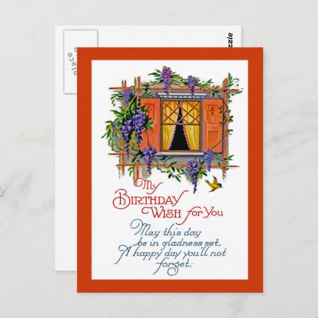 Cartão Postal Vintage Birthday Wish (Frente/Verso)