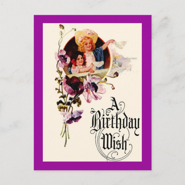 Cartão Postal Vintage Birthday Wish Card (Frente)