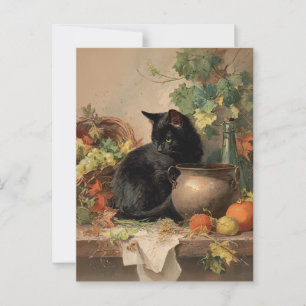 Cartão Postal Vintage Black Cat Em Meio A Frutas De Outono