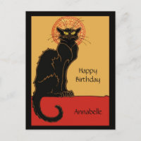 Vintage Black Cat Happy Birday Personalize