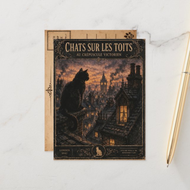 Cartão Postal Vintage Black Cat London Postcard (Frente/Verso In Situ)