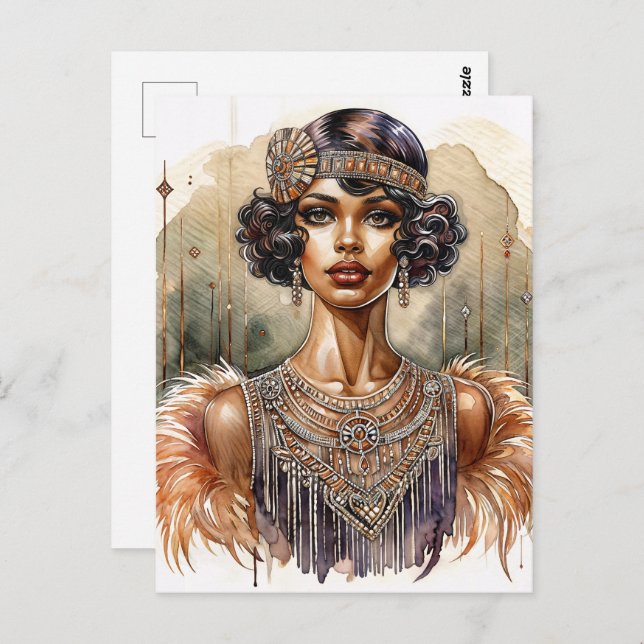 Cartão Postal Vintage Black Flapper Art Deco Postcard (Frente/Verso)