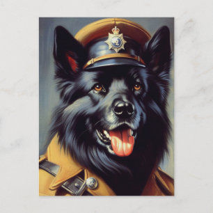 Cartão Postal Vintage Black German shepherd Painting