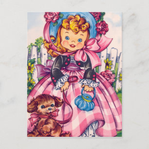 Cartão Postal Vintage Blona com Cachorro