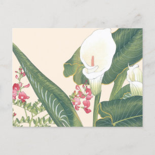 Cartão Postal Vintage - Bloqueio Branco de Woodblock - Lily