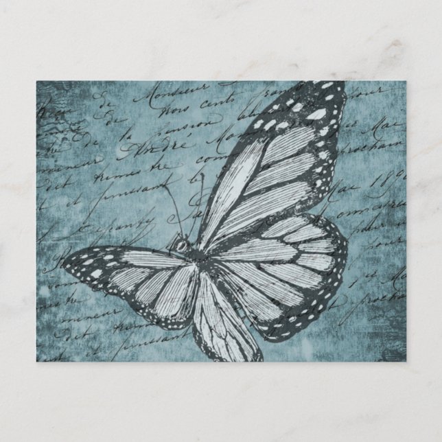 Cartão Postal Vintage Blue Butterfly Design (Frente)