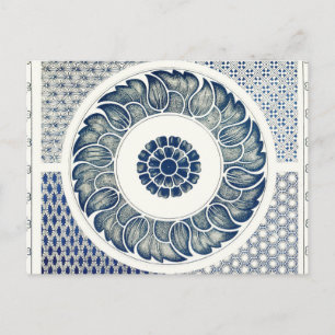 Cartão Postal Vintage Blue Oriental Decor FloralPattern