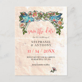 Cartão Postal Vintage Boho Blush Floral Cor-de-Rosa Data de Salv