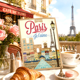 Cartão Postal Vintage Bonjour Paris Viagem