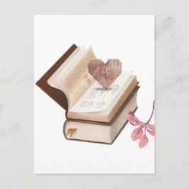 Cartão Postal Vintage Book Aesthetic with Heart Map & Botanical