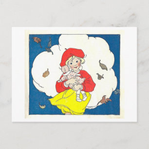 Cartão Postal Vintage Book Illustration Girl with Doll