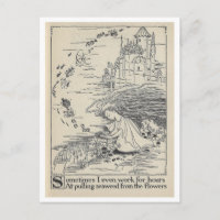 Vintage Book Illustration Girl with Seashells