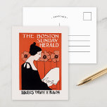 Cartão Postal Vintage Boston Sunday Herald<br><div class="desc">The Boston Sunday herald, as senhoras querem 24 de fevereiro (1890-1920) | Esta safra A ilustração do Boston Sunday Herald, de 24 de fevereiro, com trabalho de arte por Ethel Reed, apresenta uma imagem impressionante de uma mulher de vestido preto, elegantemente colocada contra um pano de fundo de corajosas papoilas...</div>
