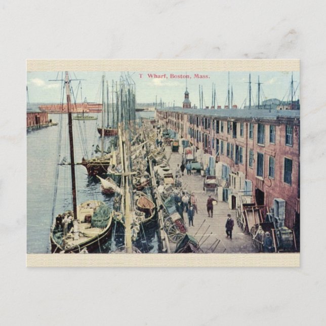 Cartão postal Vintage Boston Wharf (Frente)