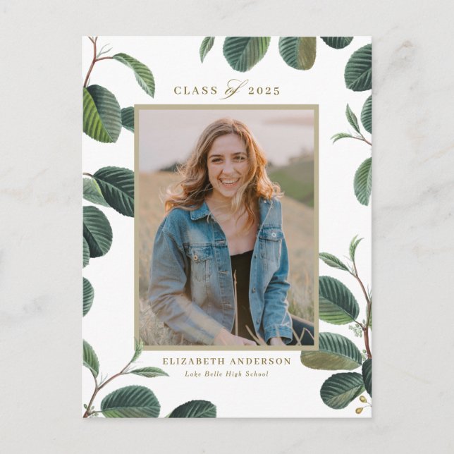 Cartão Postal Vintage Botanical Leaves White Photo Graduação (Frente)