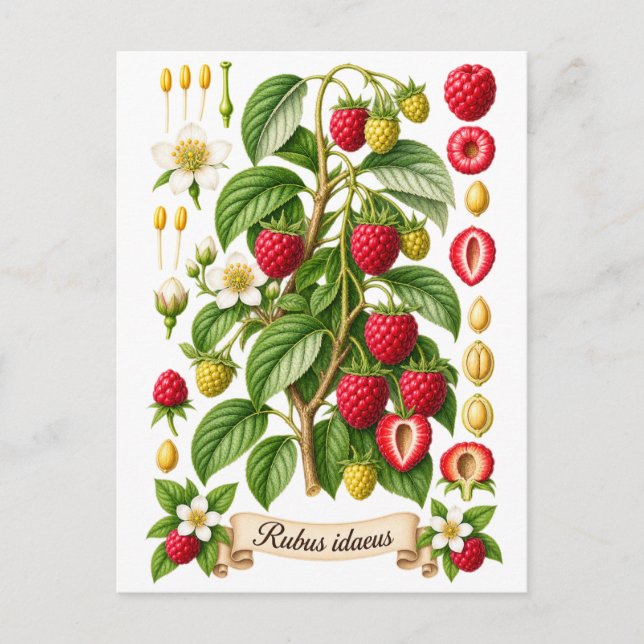 Cartão Postal Vintage Botanical Raspberry Illustration (Frente)