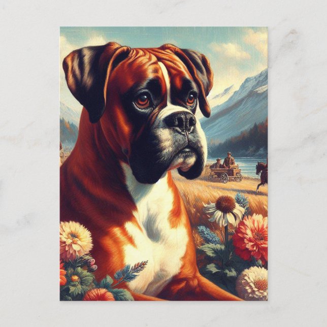 Cartão Postal Vintage Boxer Dog Painting (Frente)