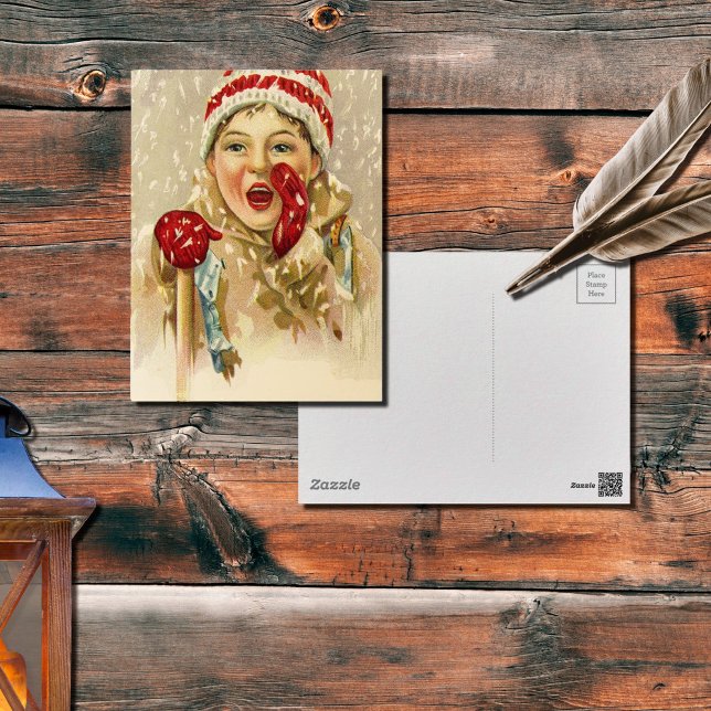 Cartão Postal vintage boy na neve (Criador carregado)