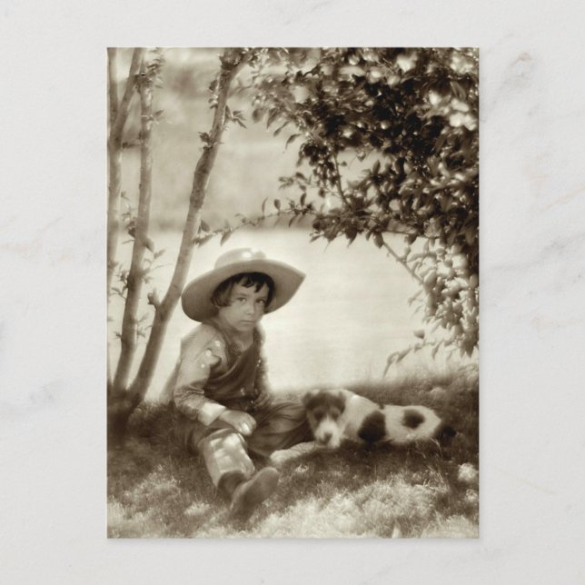 Cartão Postal Vintage Boy with Dog Rest Postcard (Frente)