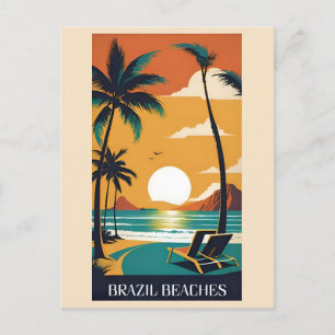 Cartão Postal Vintage Brasil Tropical Beach Ocean Viagem