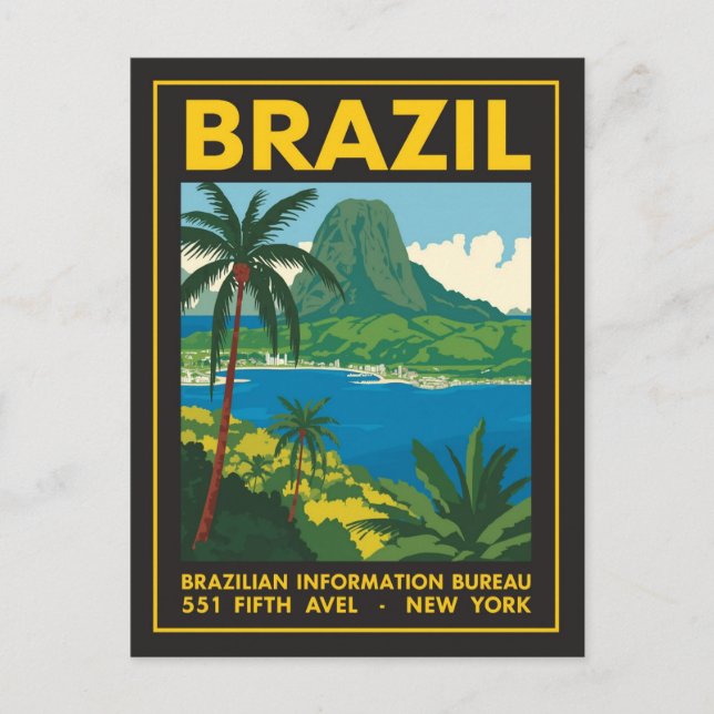 Cartão Postal Vintage Brazil Travel Poster Coastal View (Frente)