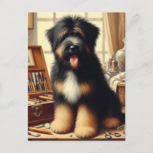 Cartão Postal Vintage Briard Dog Painting