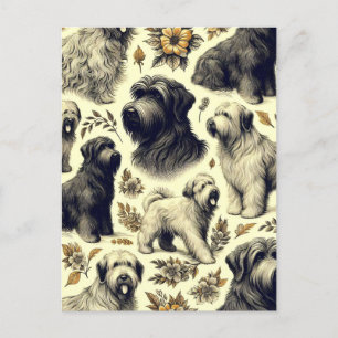 Cartão Postal Vintage Briard Dog Seamless