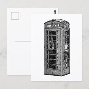 Cartão Postal Vintage British Phone Booth Illustration UK Viagem