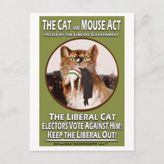 Cartão Postal Vintage British Suffragette Cat and Mouse Act