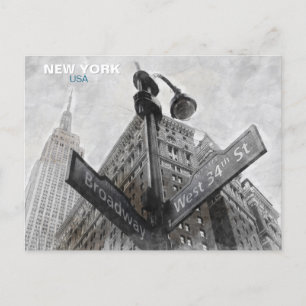 Cartão Postal Vintage Broadway Corner Sign - Posto Nova Iorque