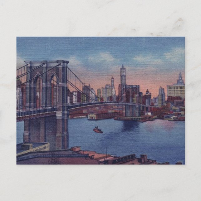 Cartão Postal Vintage Brooklyn Bridge (Frente)