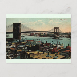 Cartão Postal Vintage Brooklyn Bridge New York - Placa de Posto