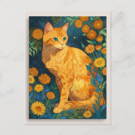 Cartão Postal Vintage Brown Cat Botânica Retrato Azul Van Gogh