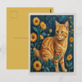 Cartão Postal Vintage Brown Cat Botânica Retrato Azul Van Gogh