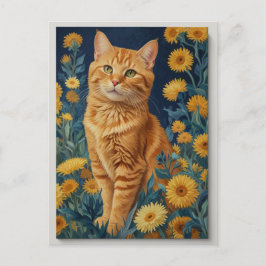 Cartão Postal Vintage Brown Cat Botânica Retrato Azul Van Gogh