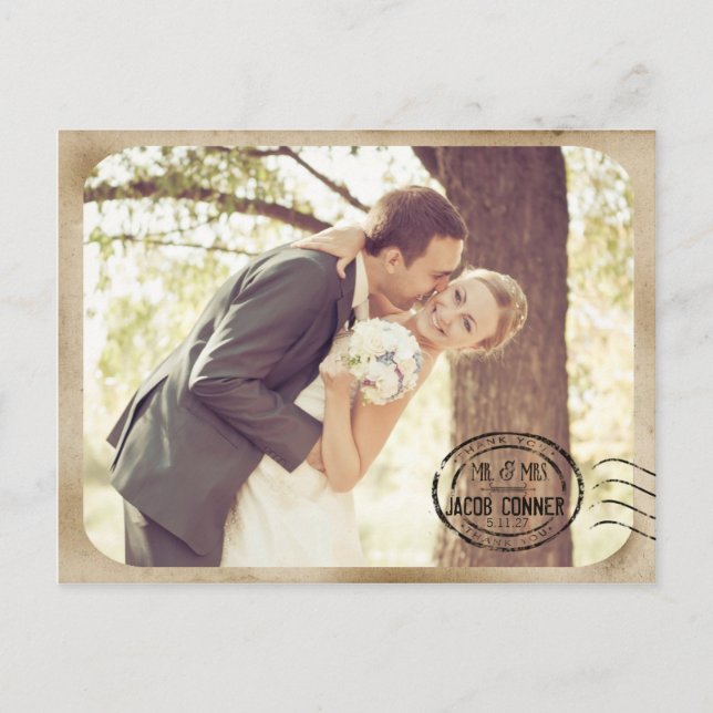 Cartão Postal Vintage Brown Wedding Obrigado (Frente)