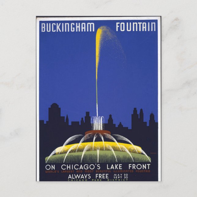 Cartão postal Vintage Buckingham Fountain Chicago (Frente)