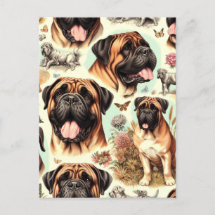 Cartão Postal Vintage Bullmastiff Seamless
