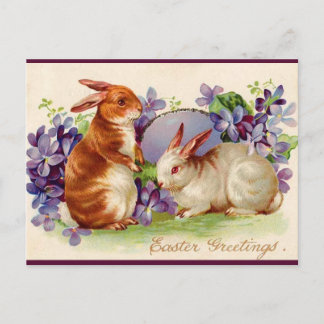 Cartão Postal Vintage Bunnies and Lilacs Easter Greeting