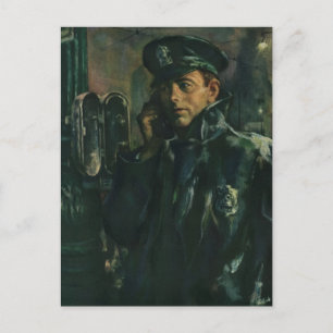 Cartão Postal Vintage Business, Policial no Telefone de Emergên